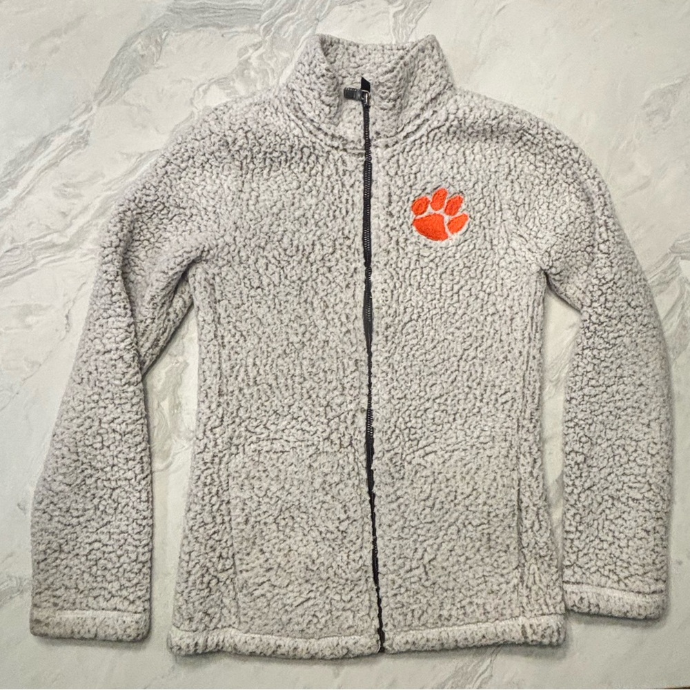 Clemson Gray Fleece Kids Hoodie with Orange Tiger Paw Print